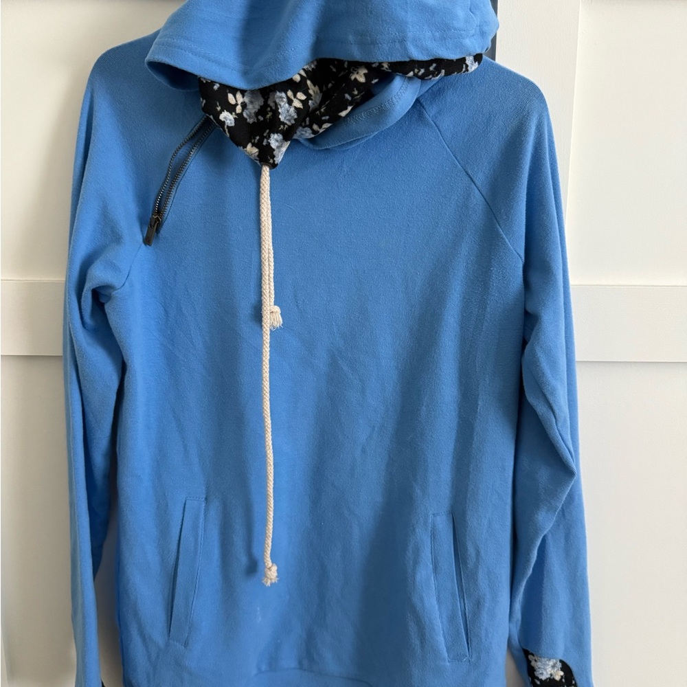 Blue Hoodie with Floral Lining